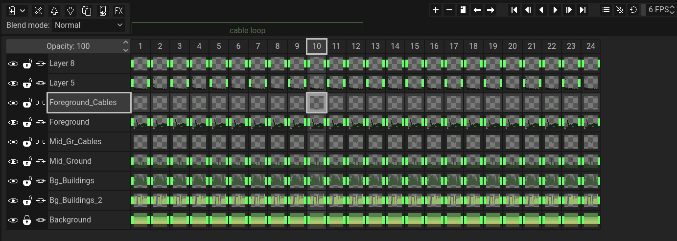 Screenshot of Pixelorama's timeline
